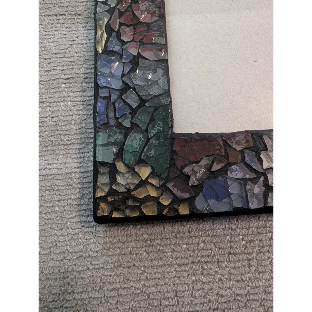 Handcrafted Mosaic Glass Picture Frame Multicolor Stained Glass Style Tabletop